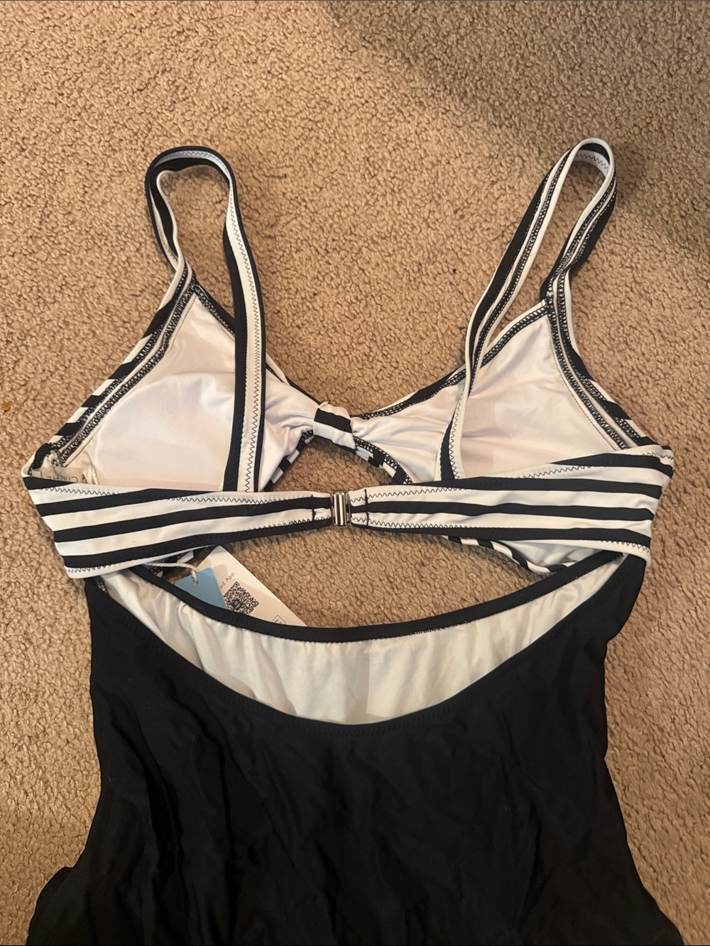 Cupshe Black & White Striped Top One-Piece Swimsuit for Kids - Picture 2 of 4